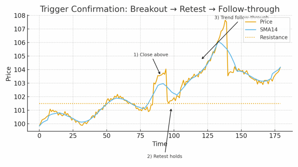 트리거 — 돌파→리테스트→전개